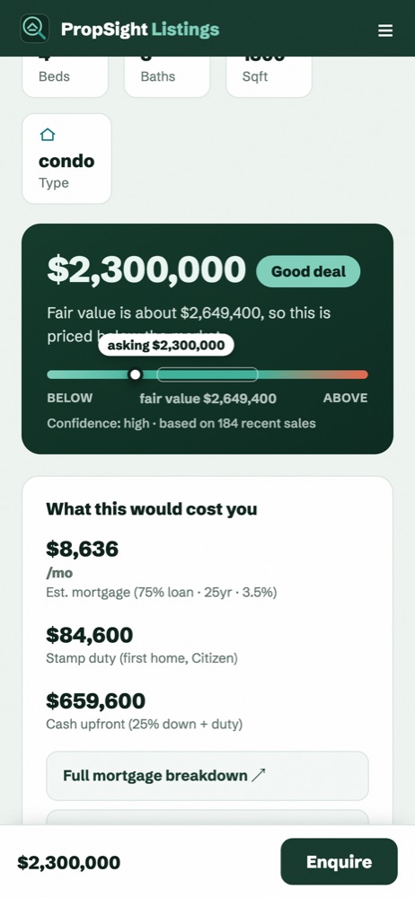A listing's fair-value verdict on mobile